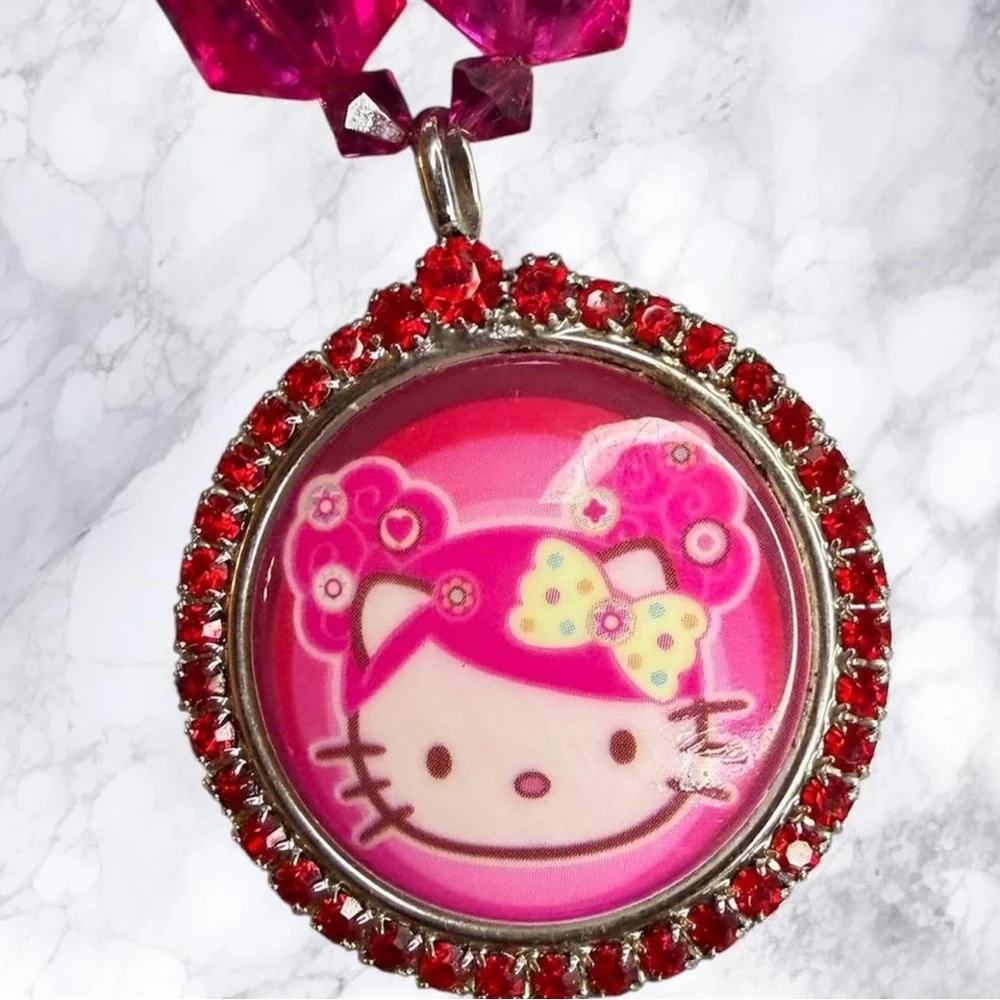 Tarina Tarantino Pink Head Hello‎ Kitty Beaded Necklace Y2K RARE